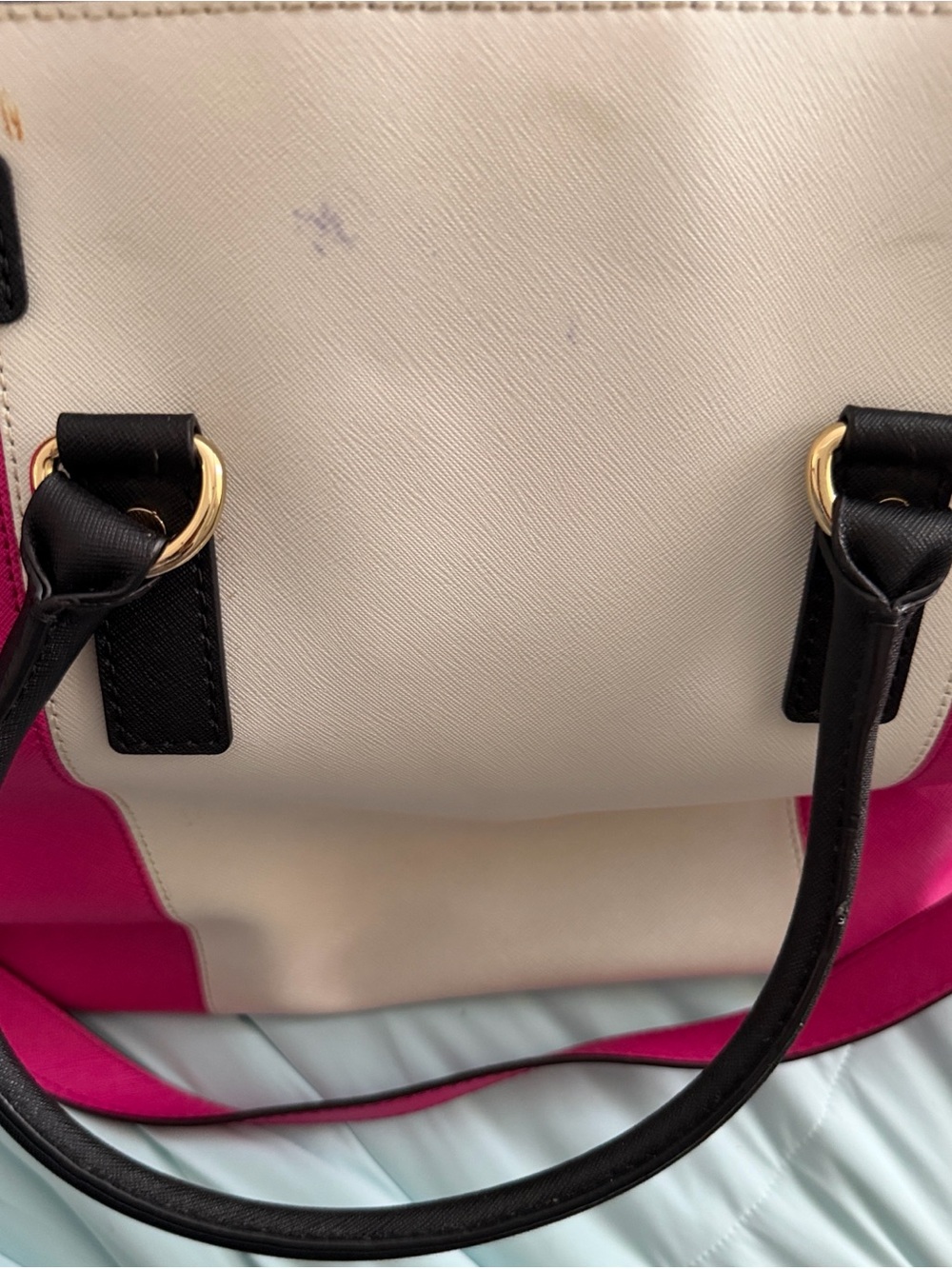 Michael Kors Hot Pink, Cream & Black Saffiano Leather Tote - Picture 9 of 11